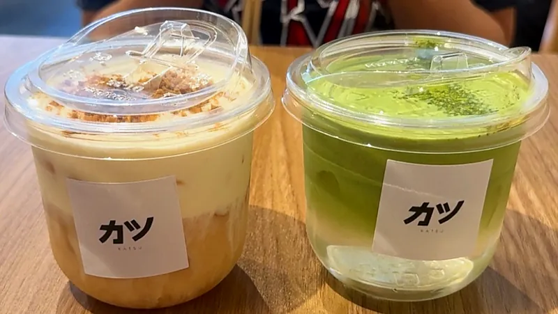 A Kyoto Cloud and a matcha cloud side by side, each with the カツ sticker